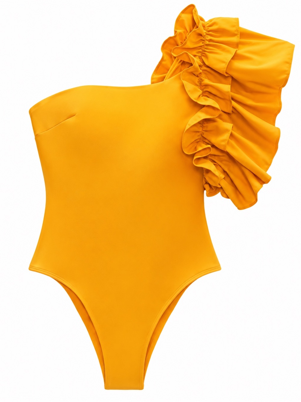 Zara NWT large ruffle one shoulder swim suit, large